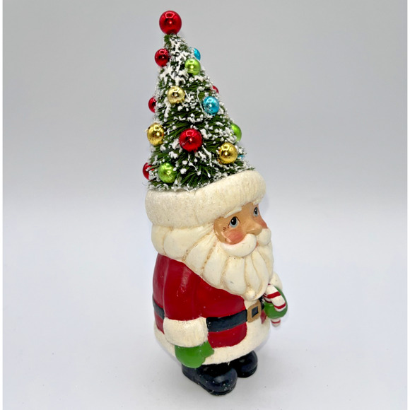 Retro Christmas Santa Holding Candy Cane Bottle Brush Tree Head Ho Ho Ho Holiday - Picture 9 of 16